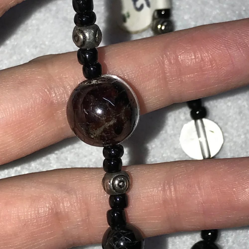 12" Long Garnet And Obsidian Anklet
